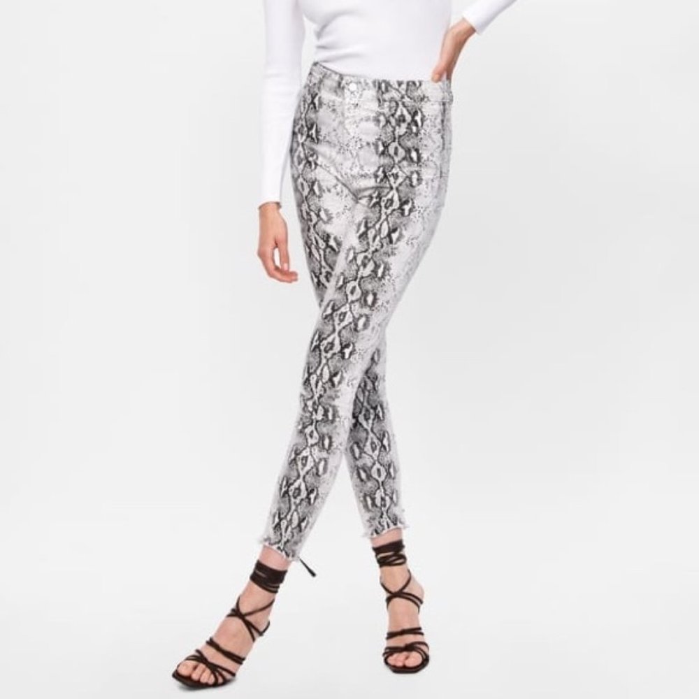 Zara Premium High Waist Snake Print Skinny Jeans